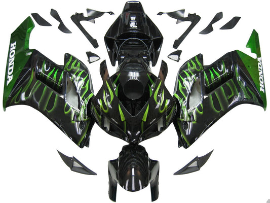 Carene 2004-2005 Honda CBR 1000 RR Black &amp; Green Flame Racing Generico