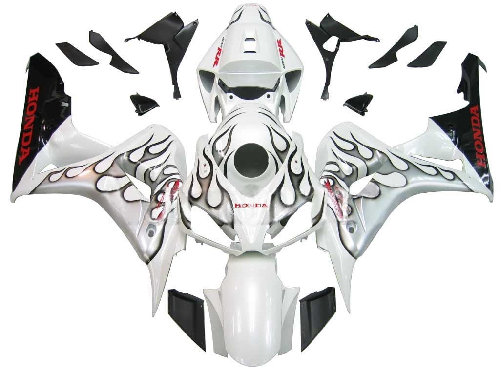 Amotopart Cladding Honda CBR1000RR 2006-2007 Cladding White? e kit di memoria di gare di fiamma in argento nero