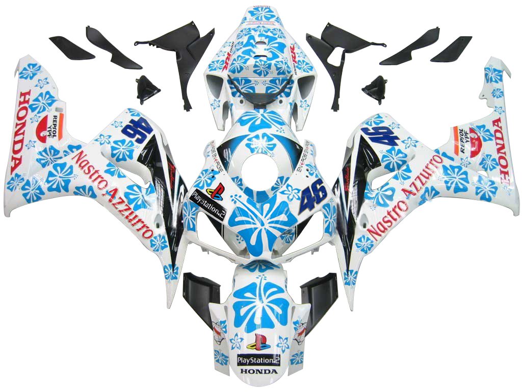 Amotopart Cladding Honda CBR1000RR 2006-2007 Cladding White? e kit di memoria di corse di fiori blu