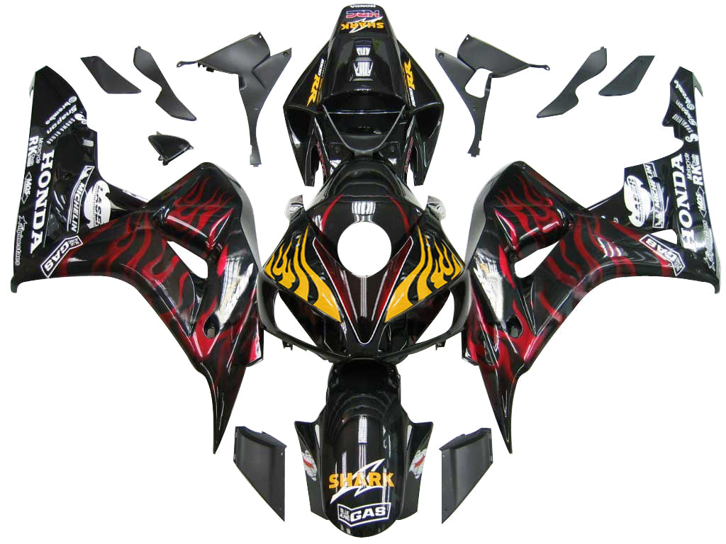 Carene 2006-2007 Honda CBR 1000 RR Black &amp; Red Flame Shark Racing Generico