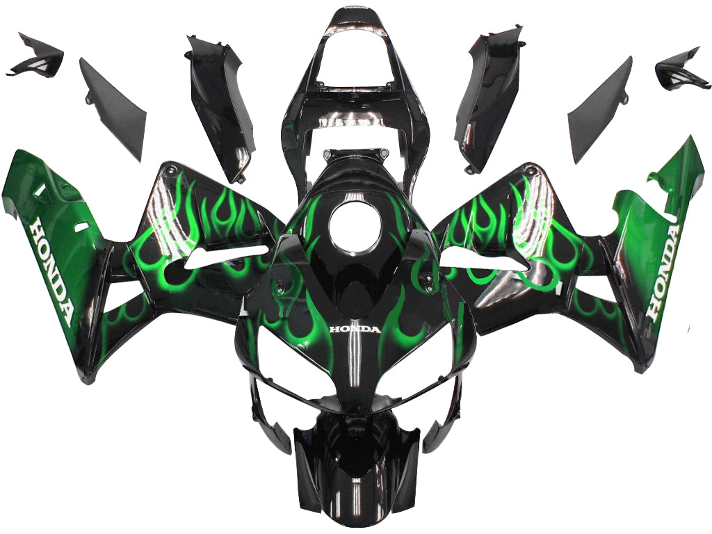 Carene 2003-2004 Honda CBR 600 RR Black &amp; Green Flame Racing Generico