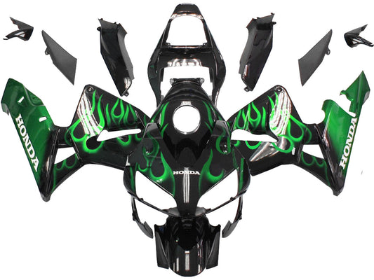 Carene 2003-2004 Honda CBR 600 RR Black &amp; Green Flame Racing Generico