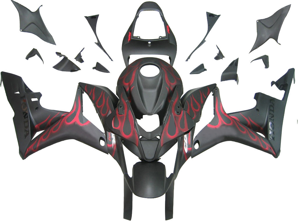 Carene 2007-2008 Honda CBR 600 RR Matte Black &amp; Red Flame CBR Racing Generic