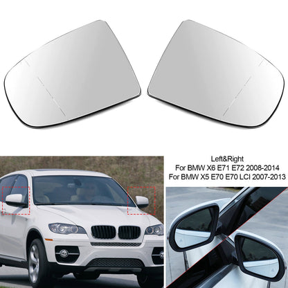 Coppia di specchietti retrovisori laterali riscaldati in vetro bianco per BMW X5 X6 E70 E71 E72 2008-2014 Generico