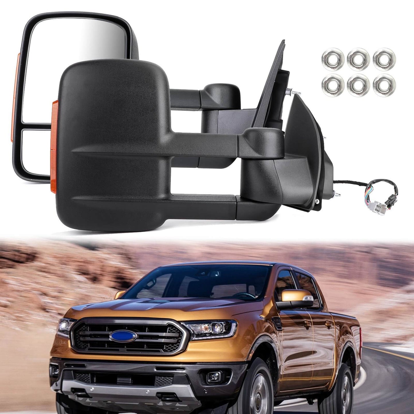 Extendable Towing Mirrors For Ford Ranger MK PX XL XLT XLS Wildtrak 2012-ON