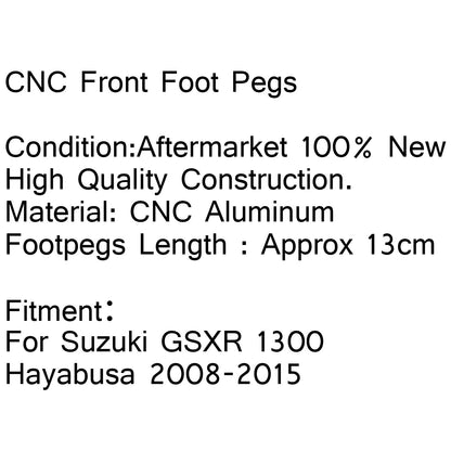 Poggiapiedi Pilota Anteriore Pedane Per Suzuki GSXR 1300 Hayabusa 2008-2015 Nero Generico