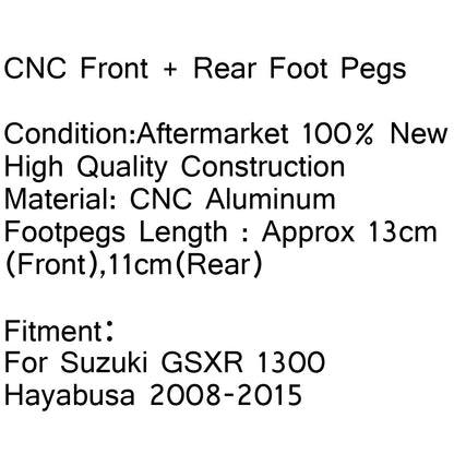 Poggiapiedi Pedane Staffe Per Suzuki GSXR 1300 Hayabusa 2008-2015 Nero Generico