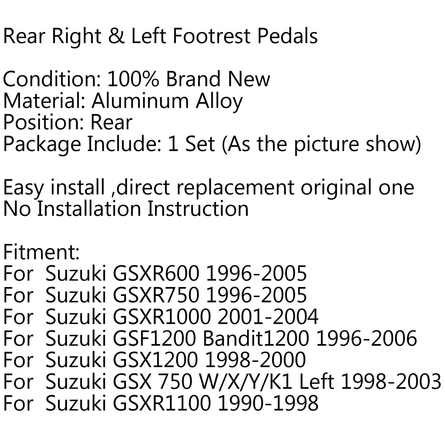 F/R Poggiapiedi Pedali Pedane Per Suzuki GSXR600 GSX-R GSX 750 1000 GSF600 Generico