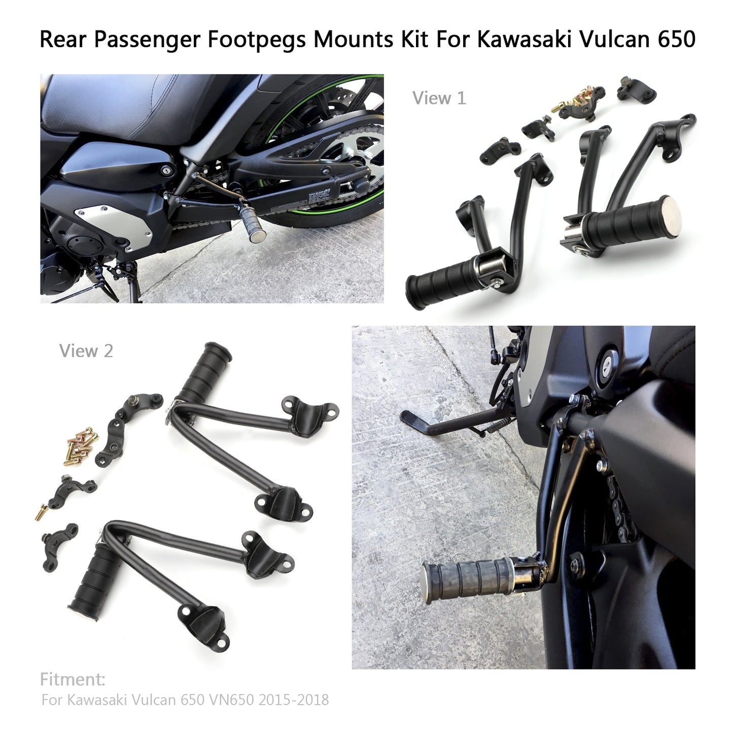 Staffa pedana passeggero posteriore per Kawasaki Vulcan 650 VN650 2015+ nero generico