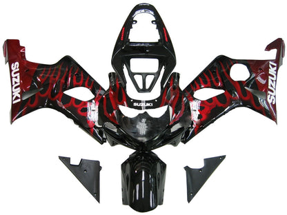 Carene 2000-2002 Suzuki GSXR 1000 Black &amp; Red Flame Racing Generic