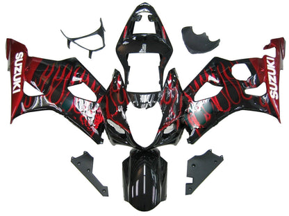 Amotopart 2003-2004 Suzuki GSXR1000 Cladding Black & Red Flame Kit