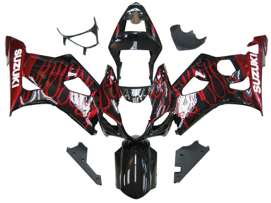 Amotopart 2003-2004 Suzuki GSXR1000 Cladding Black & Red Flame Kit