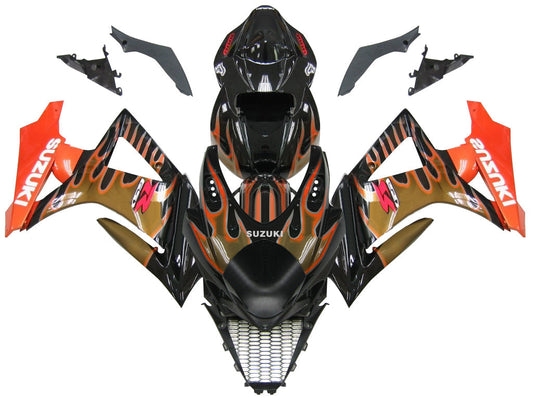 Carene 2007-2008 Suzuki GSXR 1000 Black &amp; Orange Gold Flame Generic