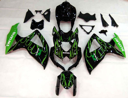 Carene 2008-2010 Suzuki GSXR 600 750 Black &amp; Green Flame GSXR Racing Generico