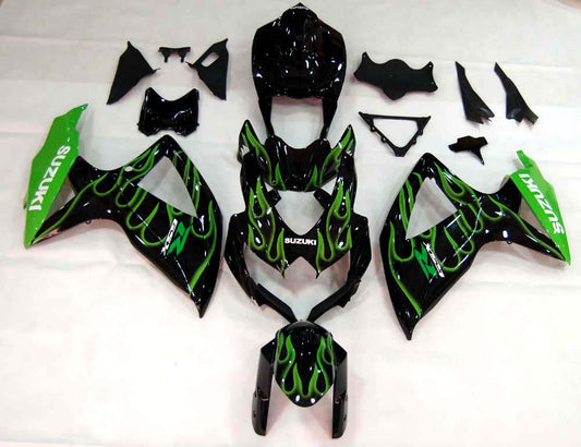 Carene 2008-2010 Suzuki GSXR 600 750 Black &amp; Green Flame GSXR Generico