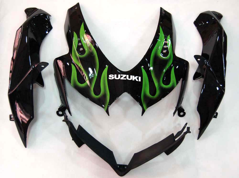 Carene 2008-2010 Suzuki GSXR 600 750 Black &amp; Green Flame GSXR Generico