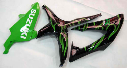 Carene 2008-2010 Suzuki GSXR 600 750 Black &amp; Green Flame GSXR Generico