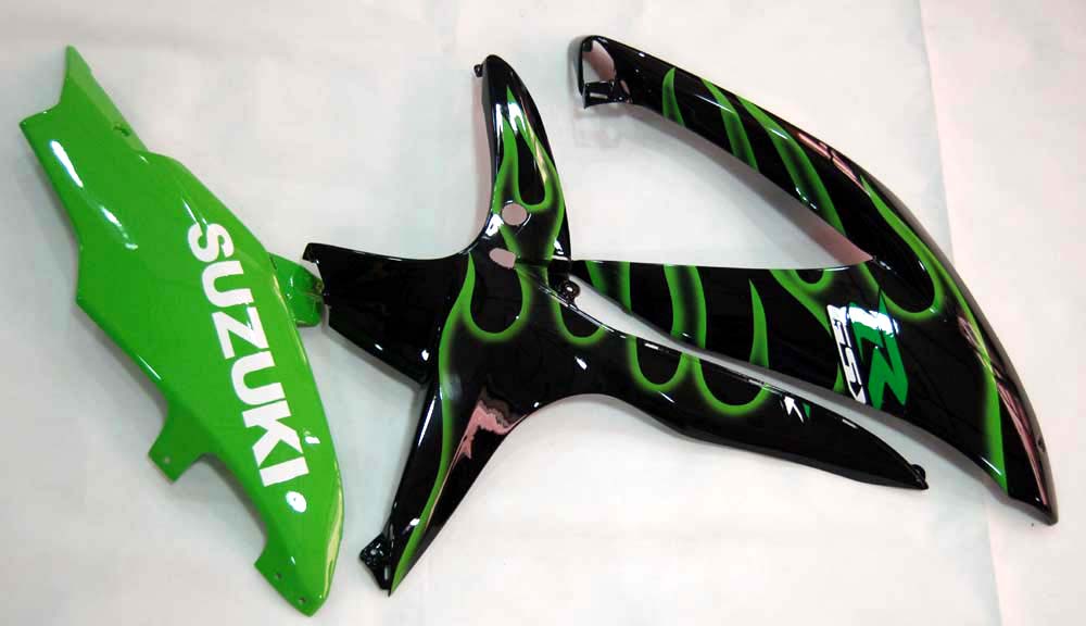 Carene 2008-2010 Suzuki GSXR 600 750 Black &amp; Green Flame GSXR Generico