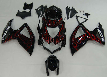 Amotopart 2008-2010 GSXR600750 Suzuki Cladding Black Red Flame Kit