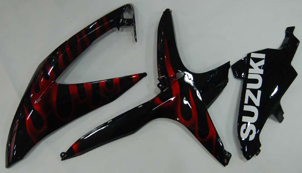 Amotopart 2008-2010 GSXR600750 Suzuki Cladding Black Red Flame Kit