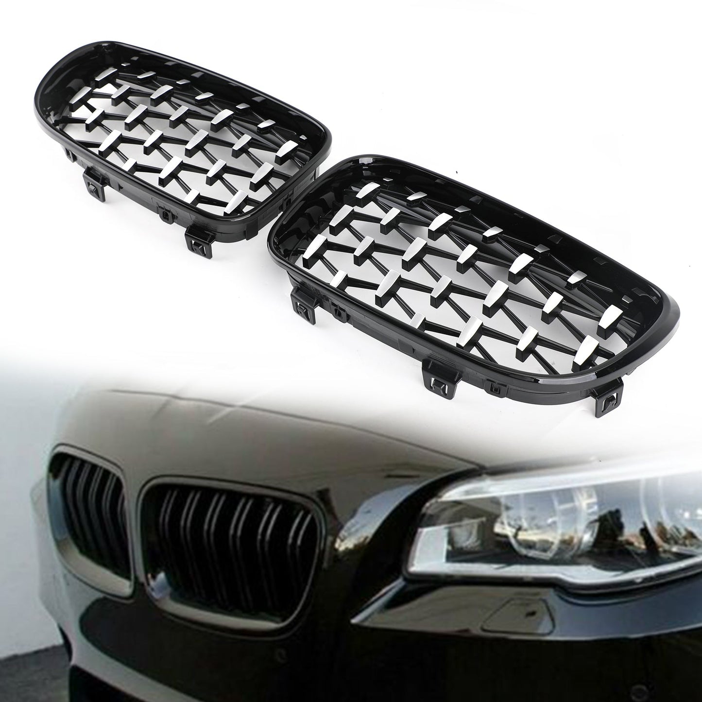 Griglia anteriore Fit BMW Serie 1 E81 E87 E82 E88 128i 135i 2008-2012 Black &amp; Chrome Generico