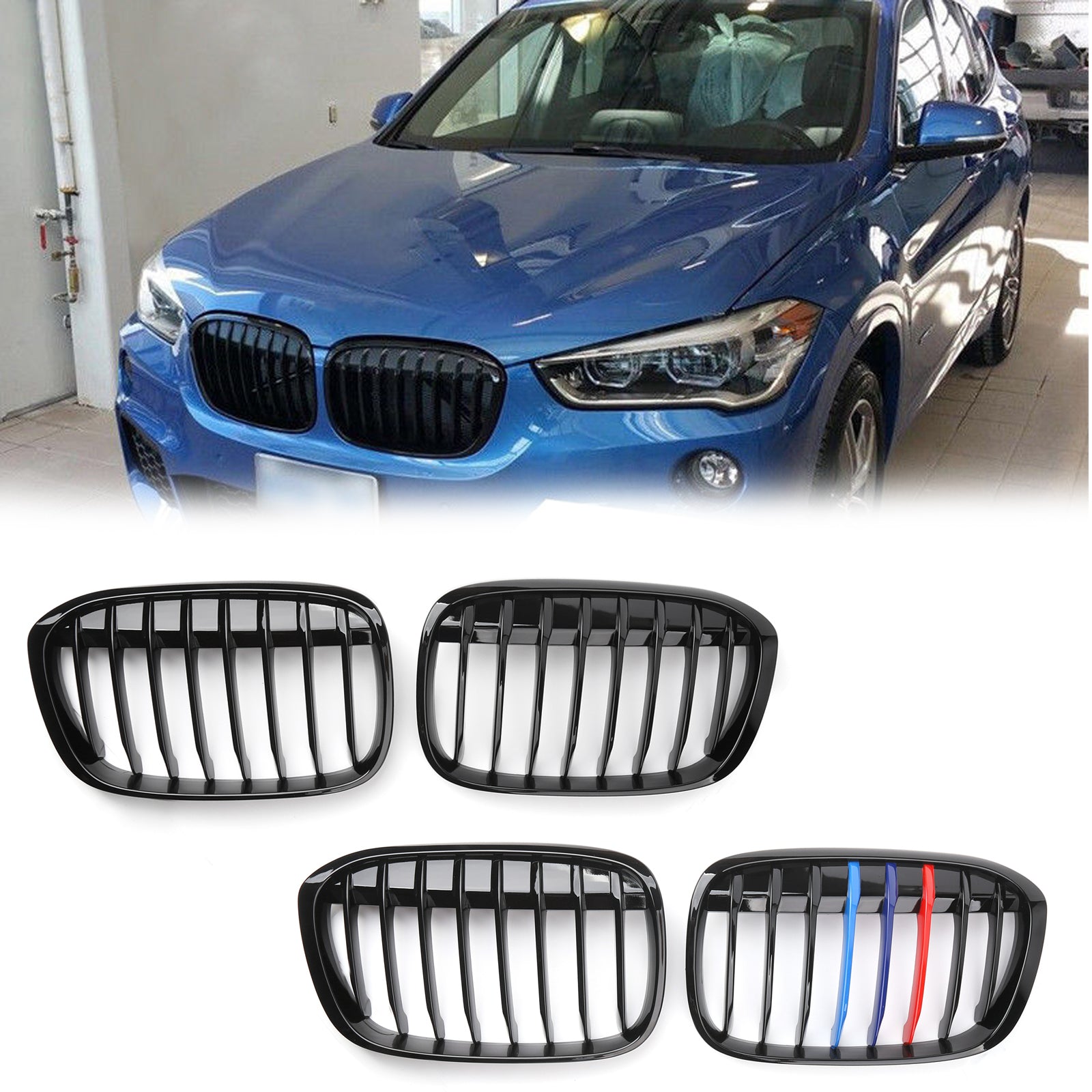 BMW X1 F48 F49 Frontgrill Streifen 3er Set - Kühlergrill Zierleisten In Blau, Rot, Hellblau