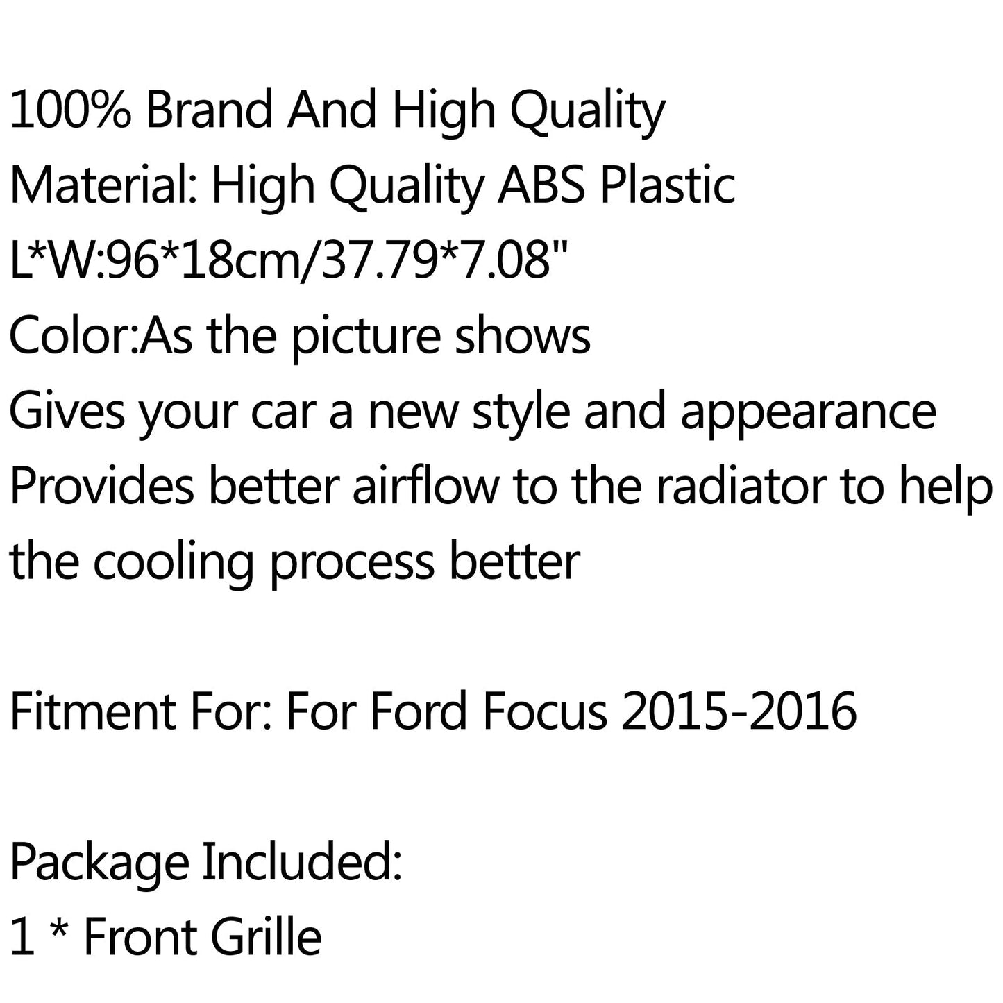 Griglia paraurti anteriore ABS nero lucido a nido d&#39;ape per Ford Focus (2015-16) Generico