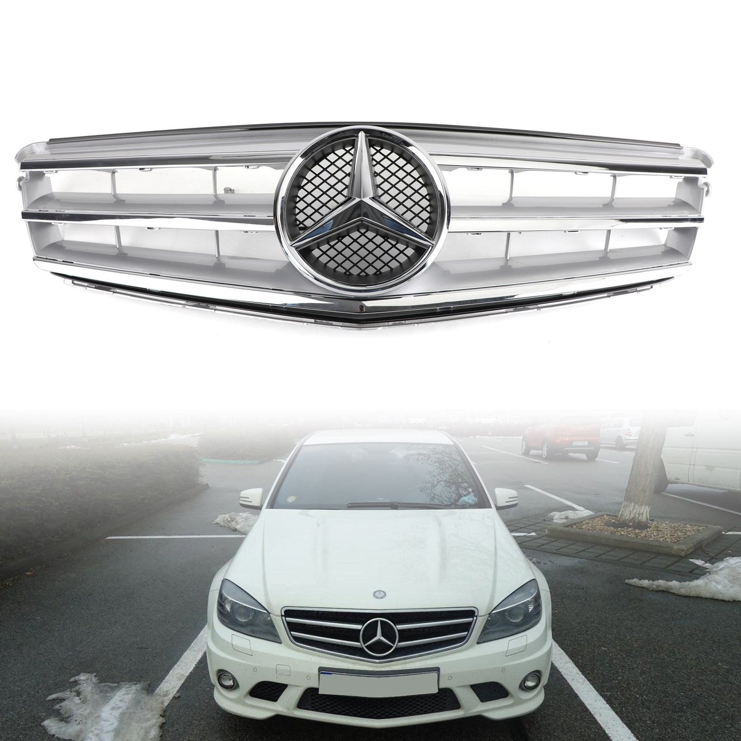 Griglia paraurti anteriore Fit Benz Classe C W204 W/LED Emblem C300/C350 2008-2014 Chrome Generico