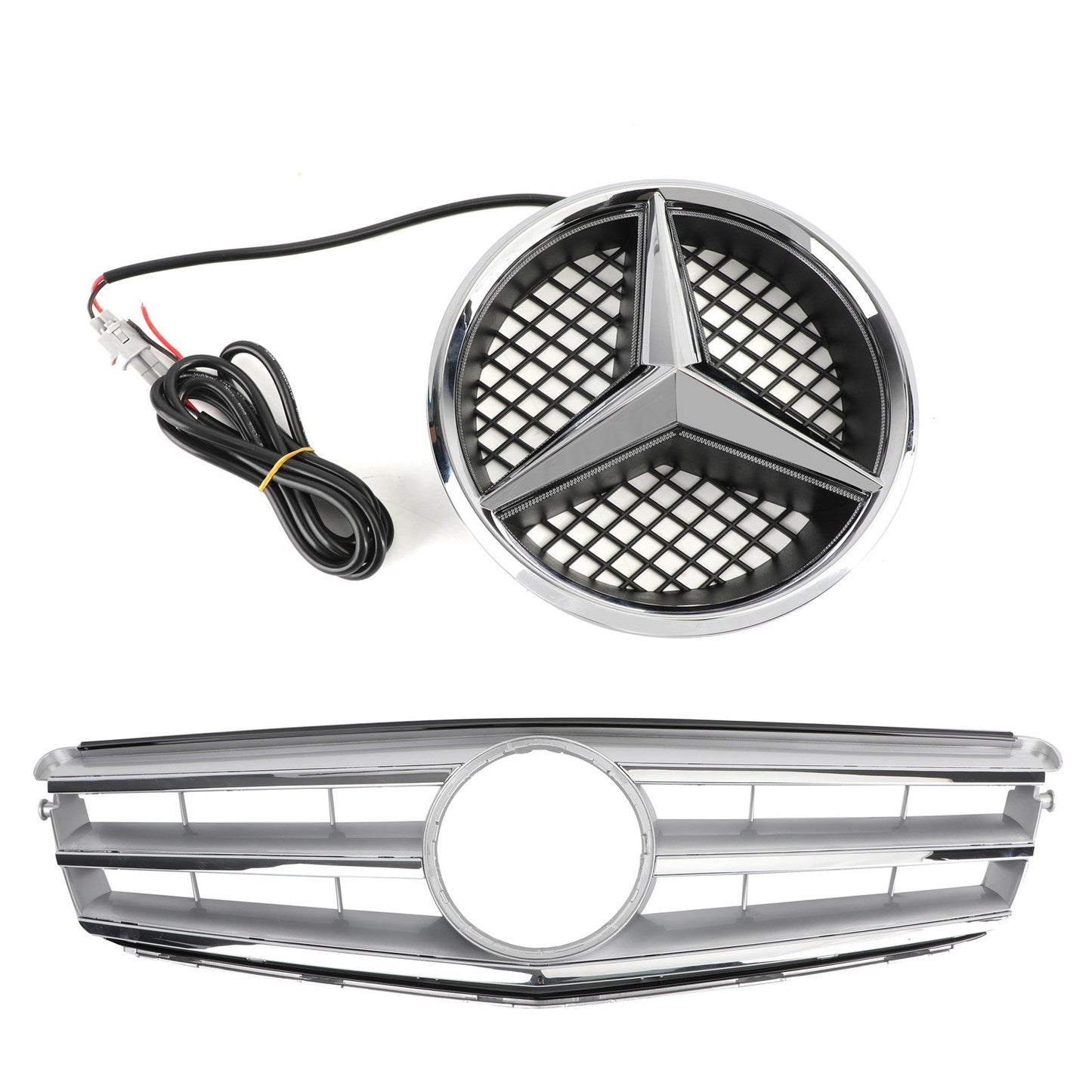 Griglia paraurti anteriore Fit Benz Classe C W204 W/LED Emblem C300/C350 2008-2014 Chrome Generico