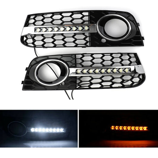 Flowing LED Honeycomb Mesh Grille Fog Light Turn Signal DRL For AUDI A4 B8 09-11 