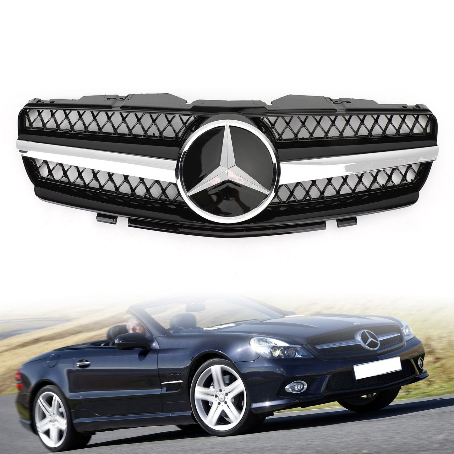 Benz R230 SL500 SL600 2003-2006 Mercedes Griglia di ricambio griglia nera 1 Fin Star AMG