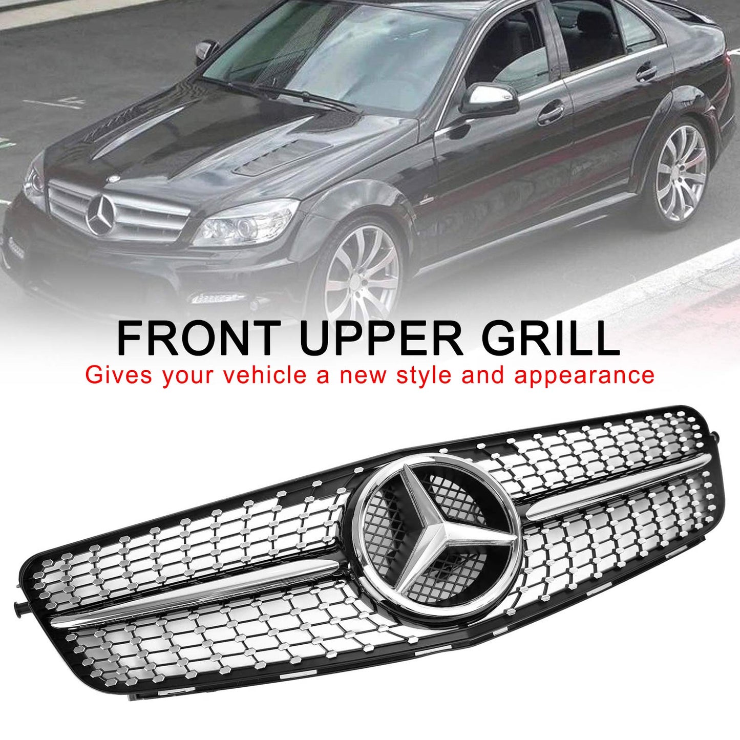 2008-2014 Classe C Benz W204 C300 C350 LED Diamond griglia paraurti anteriore griglia