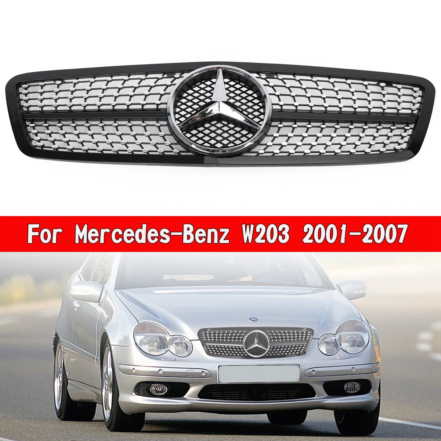 2001-2007 Benz W203 Berlina C230 C320 C240 Stile Griglia Black Diamond