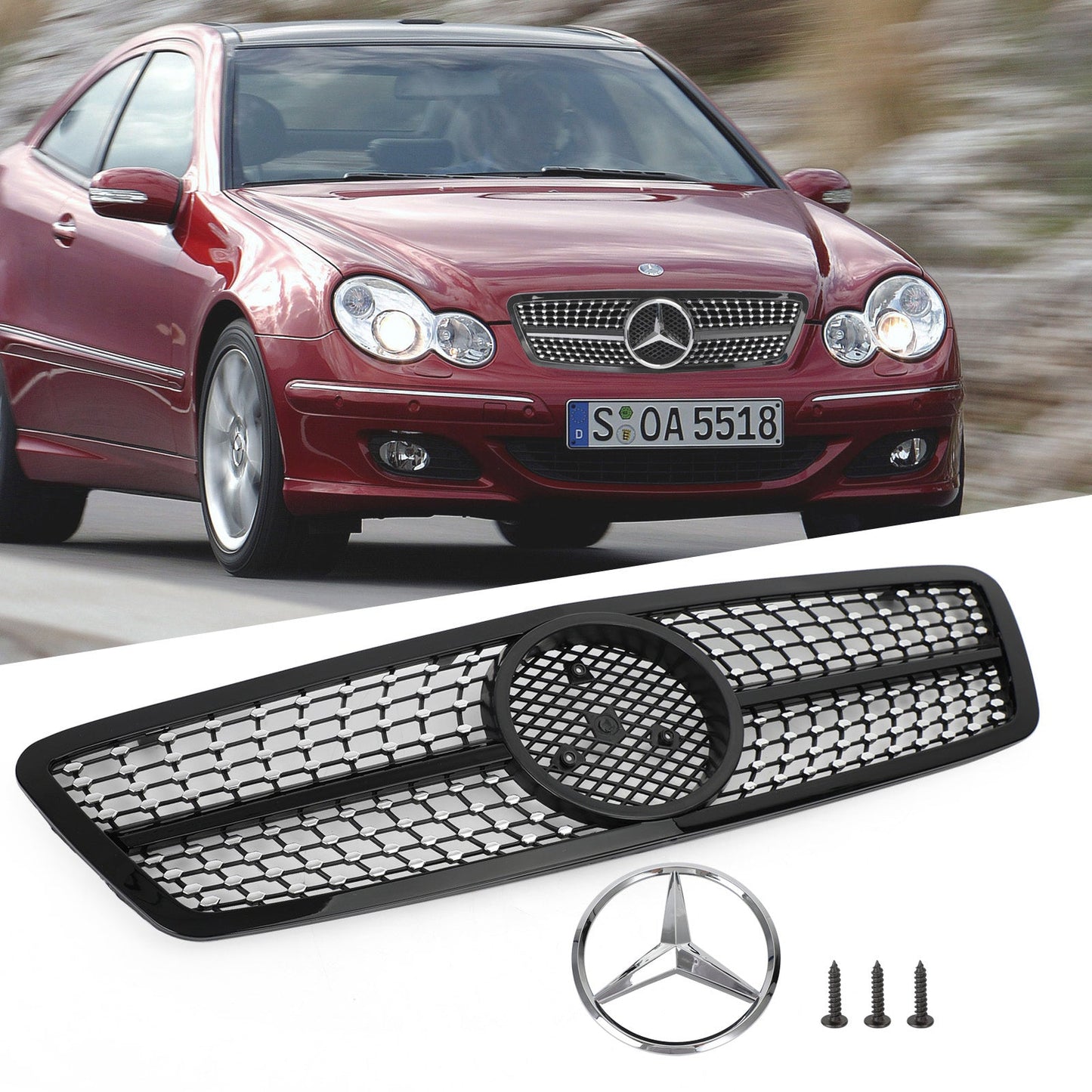 2001-2007 Benz W203 Berlina C230 C320 C240 Stile Griglia Black Diamond