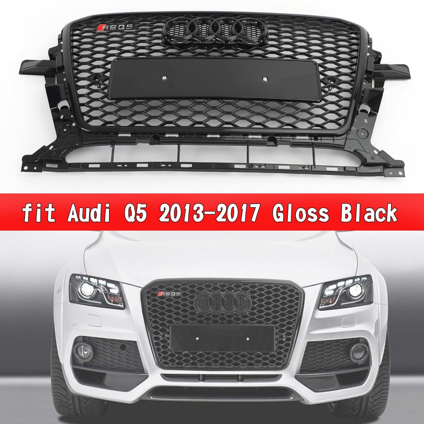 2013-2017 Audi Q5 Gloss Black RSQ5 Style Honeycomb Mesh Sport Hex Grill Sostituzione Generico