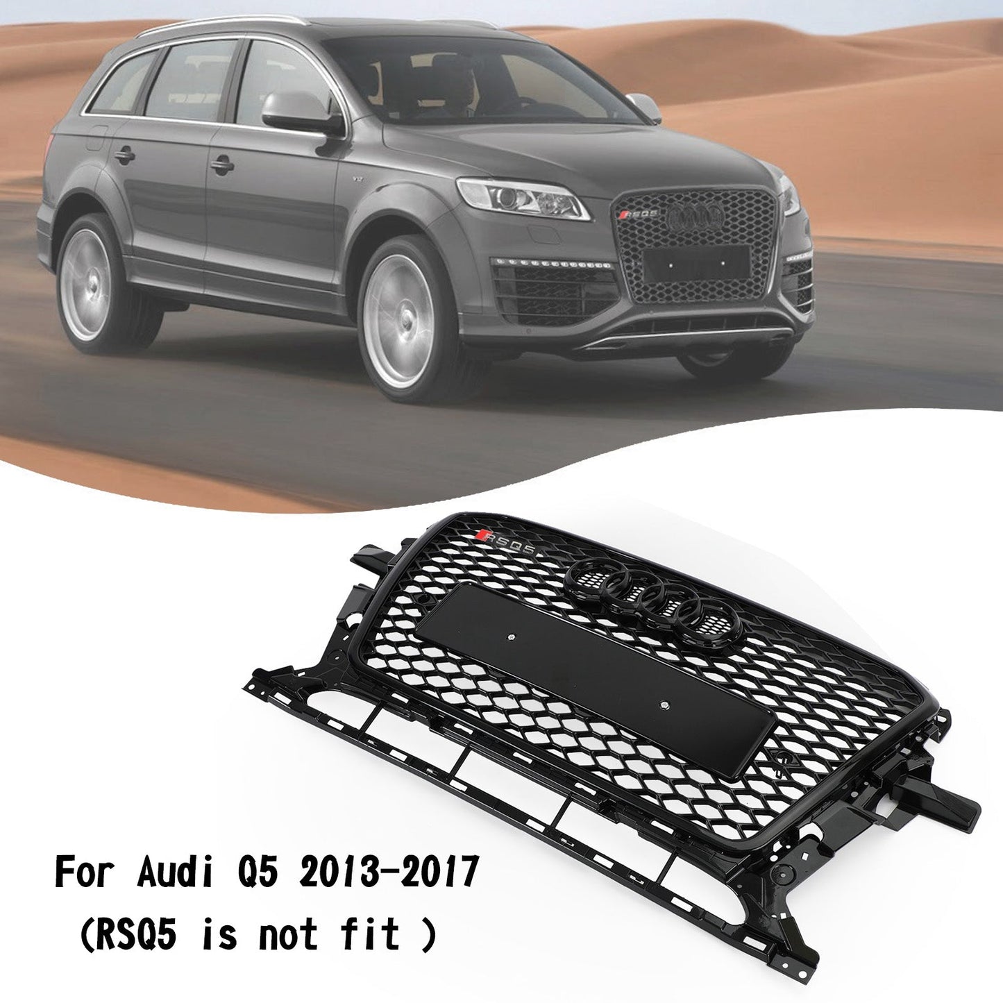 2013-2017 Audi Q5 Gloss Black RSQ5 Style Honeycomb Mesh Sport Hex Grill Sostituzione Generico