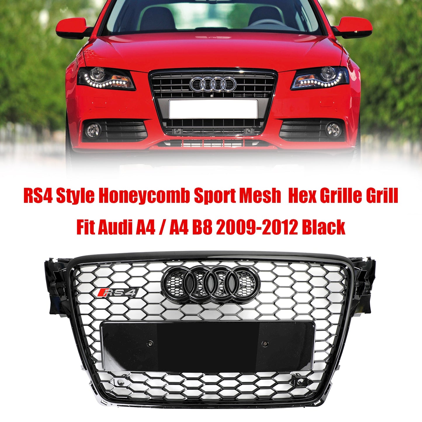 2009-2012 Audi A4/S4 B8 RS4 Style Griglia a nido ape sportiva con griglia esagonale generica