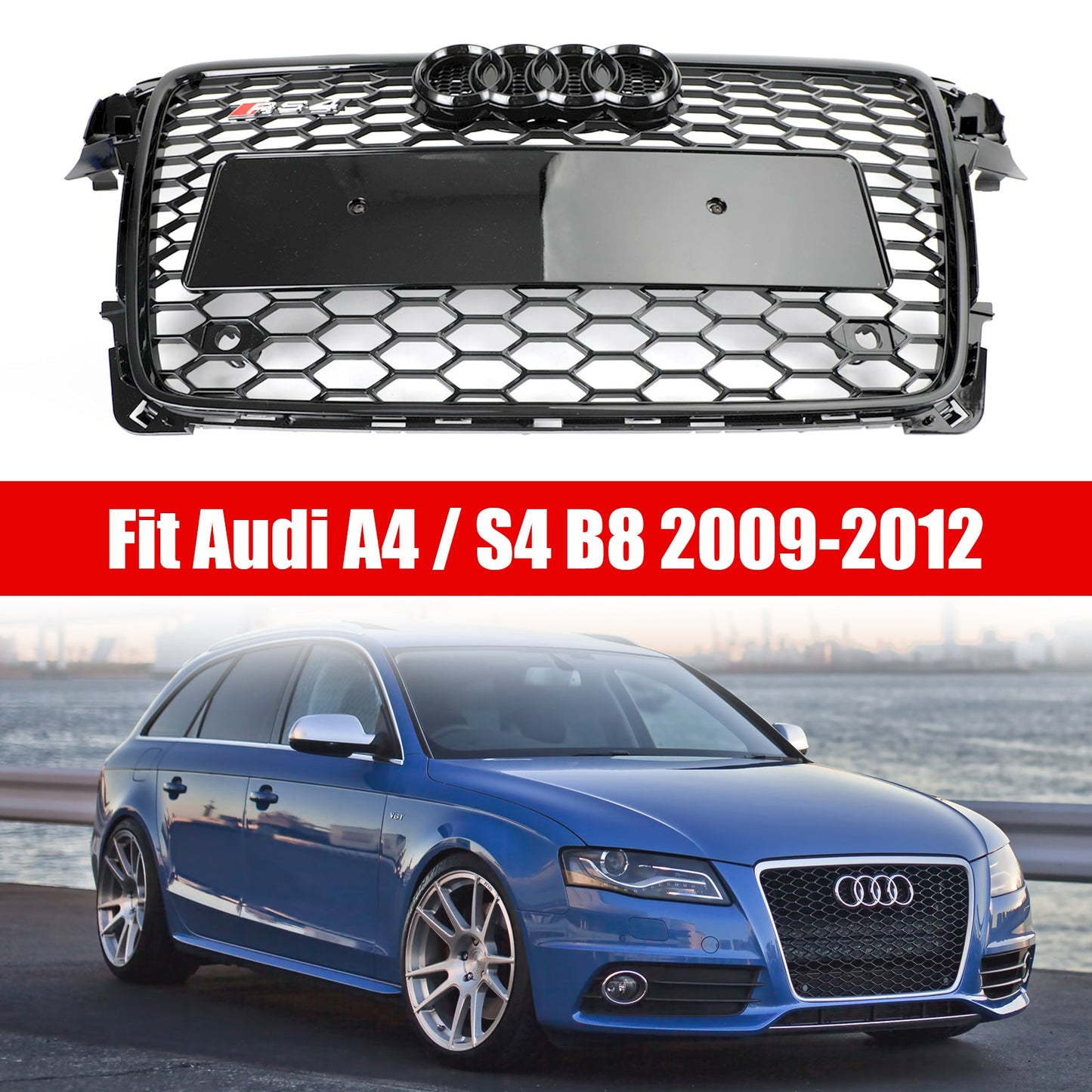 2009-2012 Audi A4/S4 B8 RS4 Style Griglia a nido ape sportiva con griglia esagonale generica