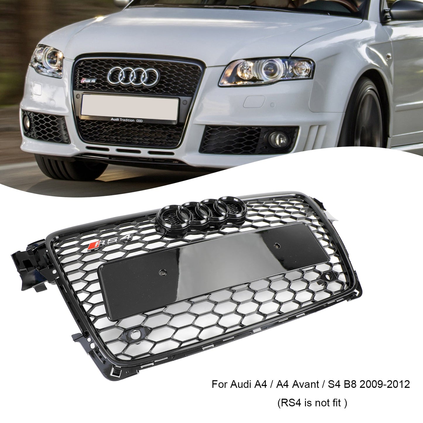 2009-2012 Audi A4/S4 B8 RS4 Style Griglia a nido ape sportiva con griglia esagonale generica