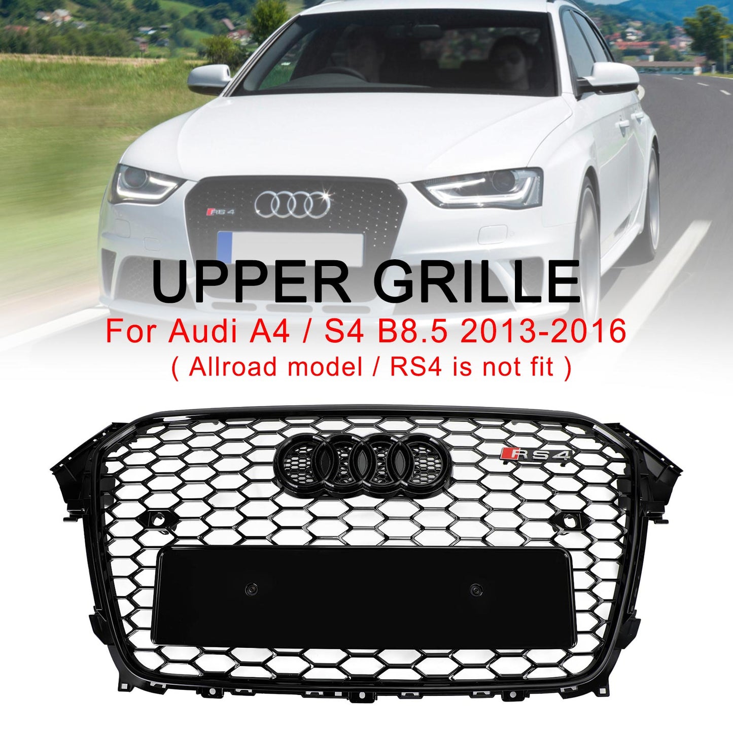 2013-2016 Audi A4 S4 Griglia RS4 Style Mesh Paraurti Anteriore Griglia Nera Lucida Generico