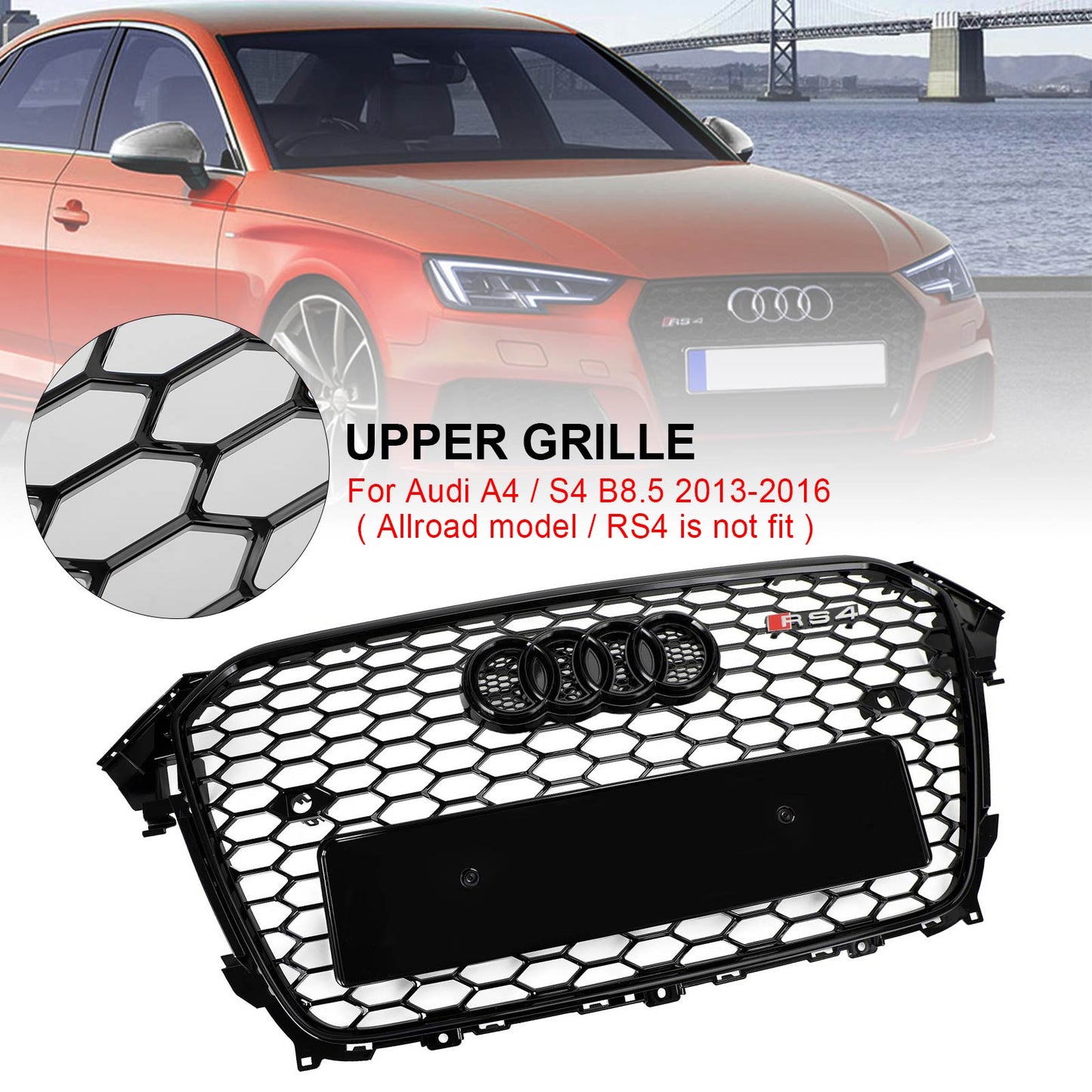 2013-2016 Audi A4 S4 Griglia RS4 Style Mesh Paraurti Anteriore Griglia Nera Lucida Generico