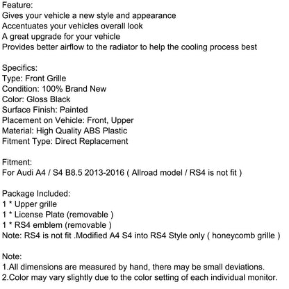 2013-2016 Audi A4 S4 griglia a nido d&#39;ape sostituzione griglia stile RS4 griglia paraurti anteriore nero lucido generico