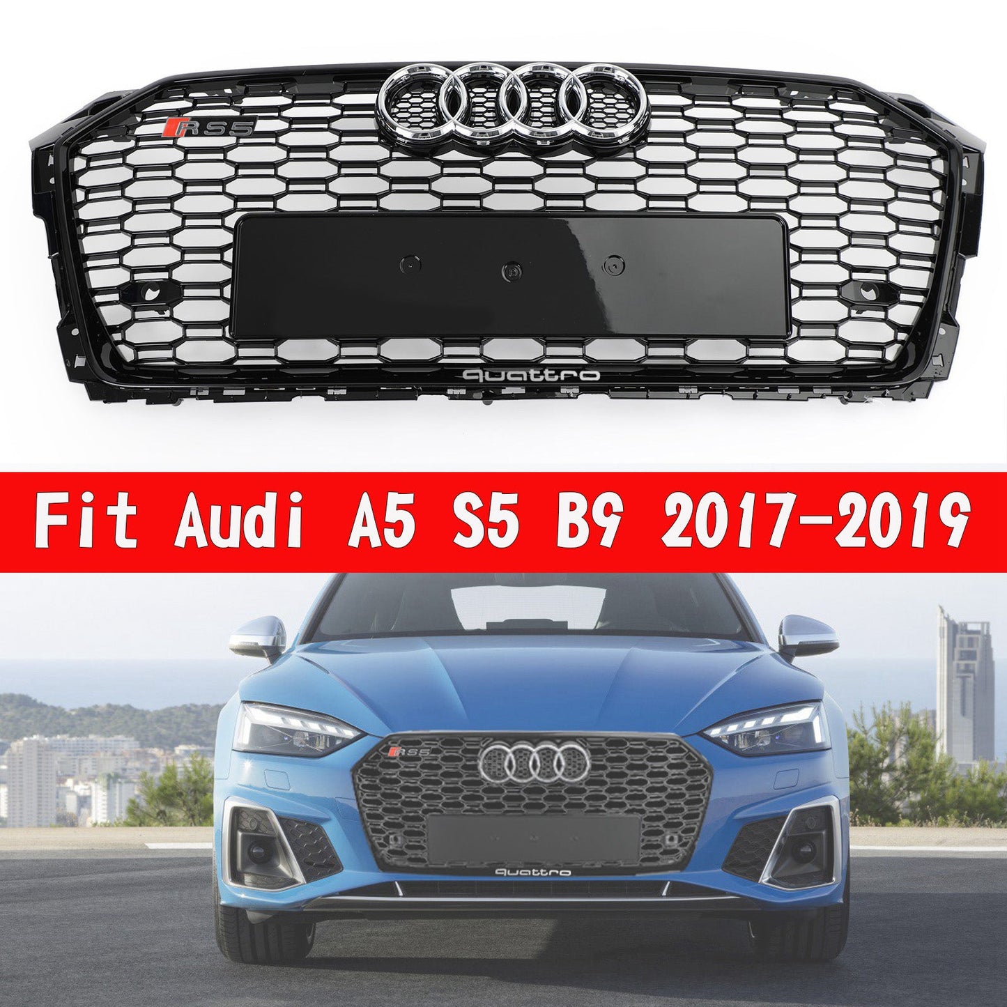 2017-2019 Audi A5/A5 Quattro/A5 Sportback/S5 Honeycomb RS5 Style Honeycomb Sport Mesh Hex Grille Grill Generico