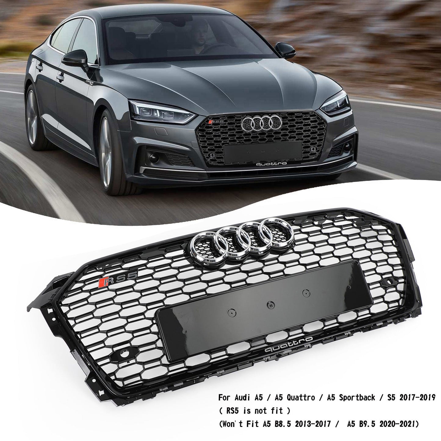 2017-2019 Audi A5 S5 Griglia a nido d&#39;ape Sostituzione RS5 Stile Sport Mesh Griglia esagonale generica