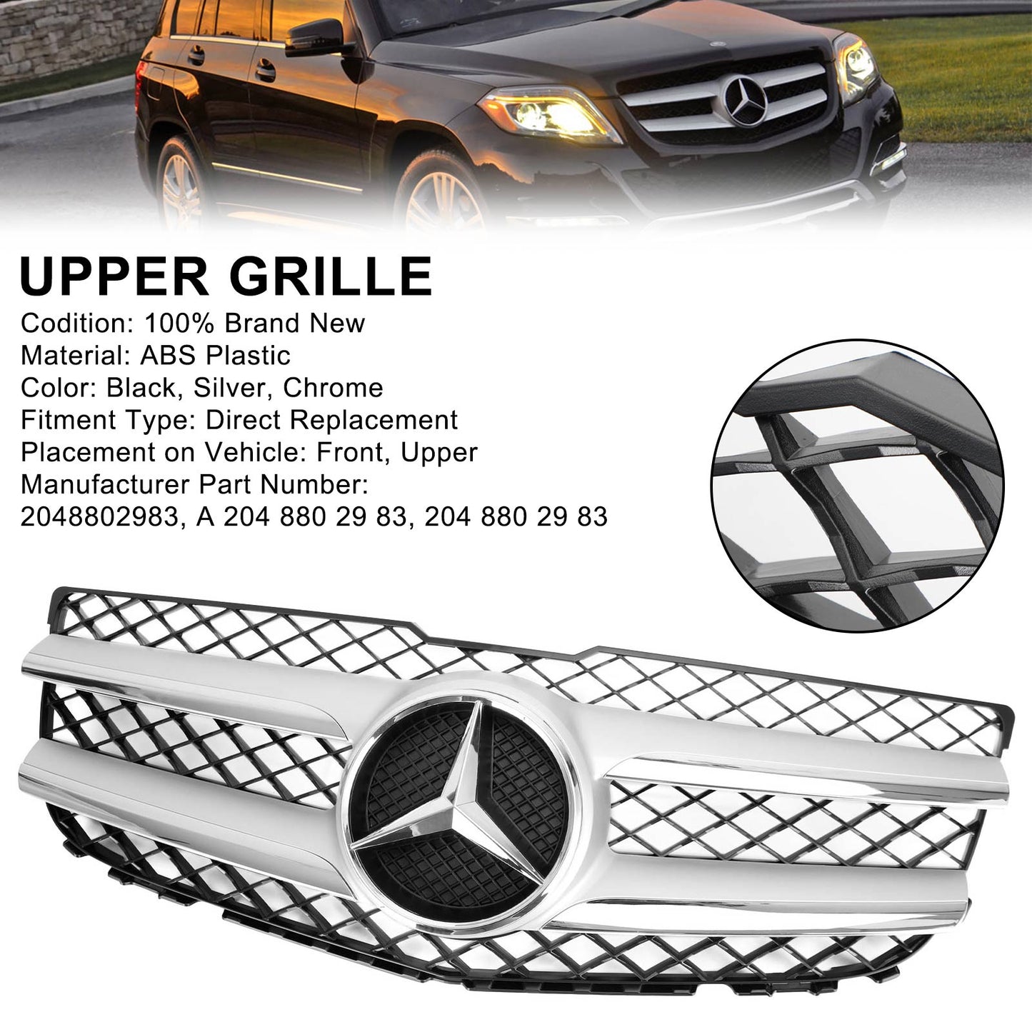 2013-2015 Mercedes-Benz GLK350 4MATIC /BASE SPORT UTILITY 4 PORTE Griglia paraurti anteriore griglia 2048802983