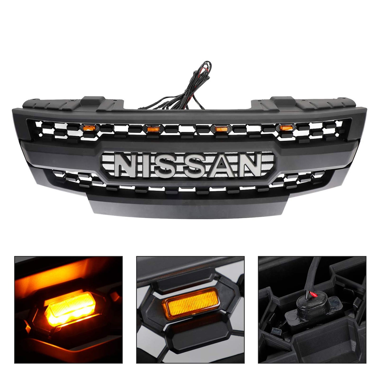 2009-2016 Nissan Frontier Griglia paraurti anteriore nera con luci a LED