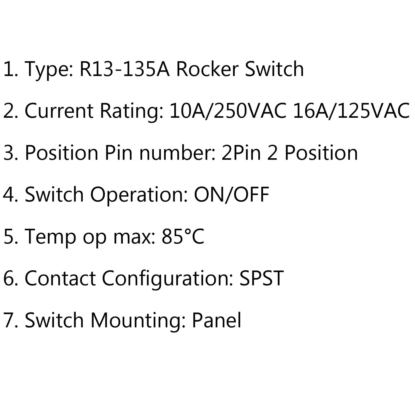 R13-135A Interruttore a bilanciere rotondo SPST 2Pin per barche ON-OFF 10A/250VAC 16A/125VAC