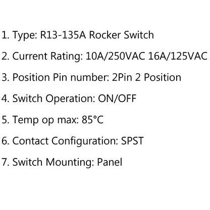 R13-135A Interruttore a bilanciere rotondo SPST 2Pin per barche ON-OFF 10A/250VAC 16A/125VAC