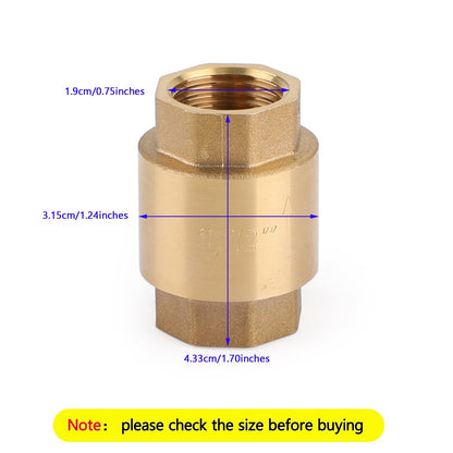 Valvola di ritegno in linea DN15/DN20 NPT in ottone caricata a molla in linea 200PSI