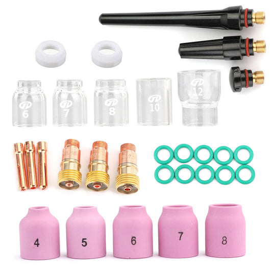 31Pcs TIG Welding Torch Stubby Gas Lens #12 Pyrex Glass Cup Kit per WP-17/18/26